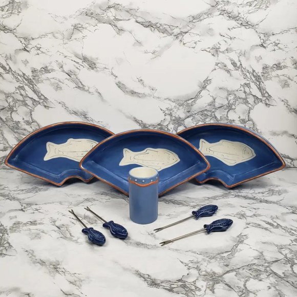 Dept 56 Serving Set 8pc Fish - Picture 4 of 7